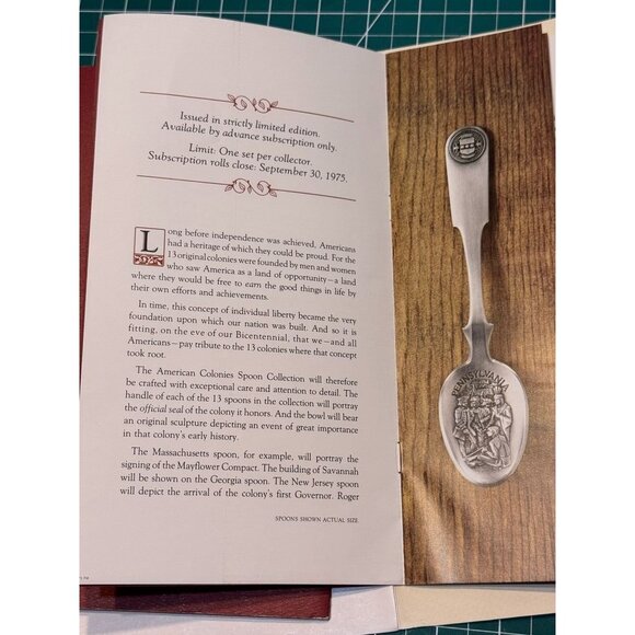 Franklin Mint Set Of 6 Pewter State Souvenir Spoons Featuring Colonial Scenes 19 - Picture 14 of 15